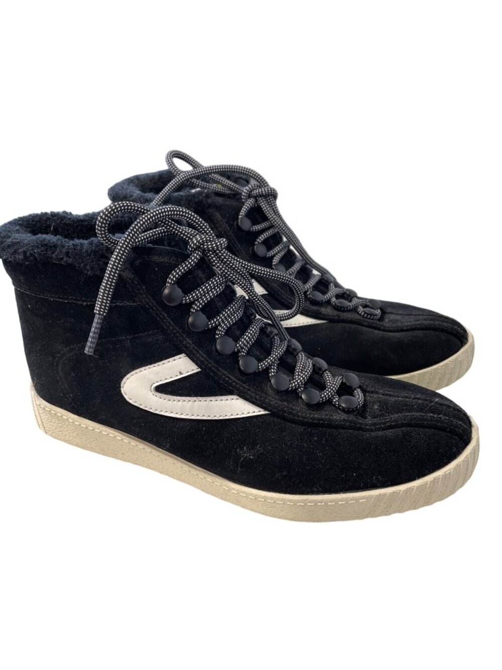 Tretorn Nylite Hi 50 Sneakers Size 7 Faux Fur Lined High Top Black Leather Fall